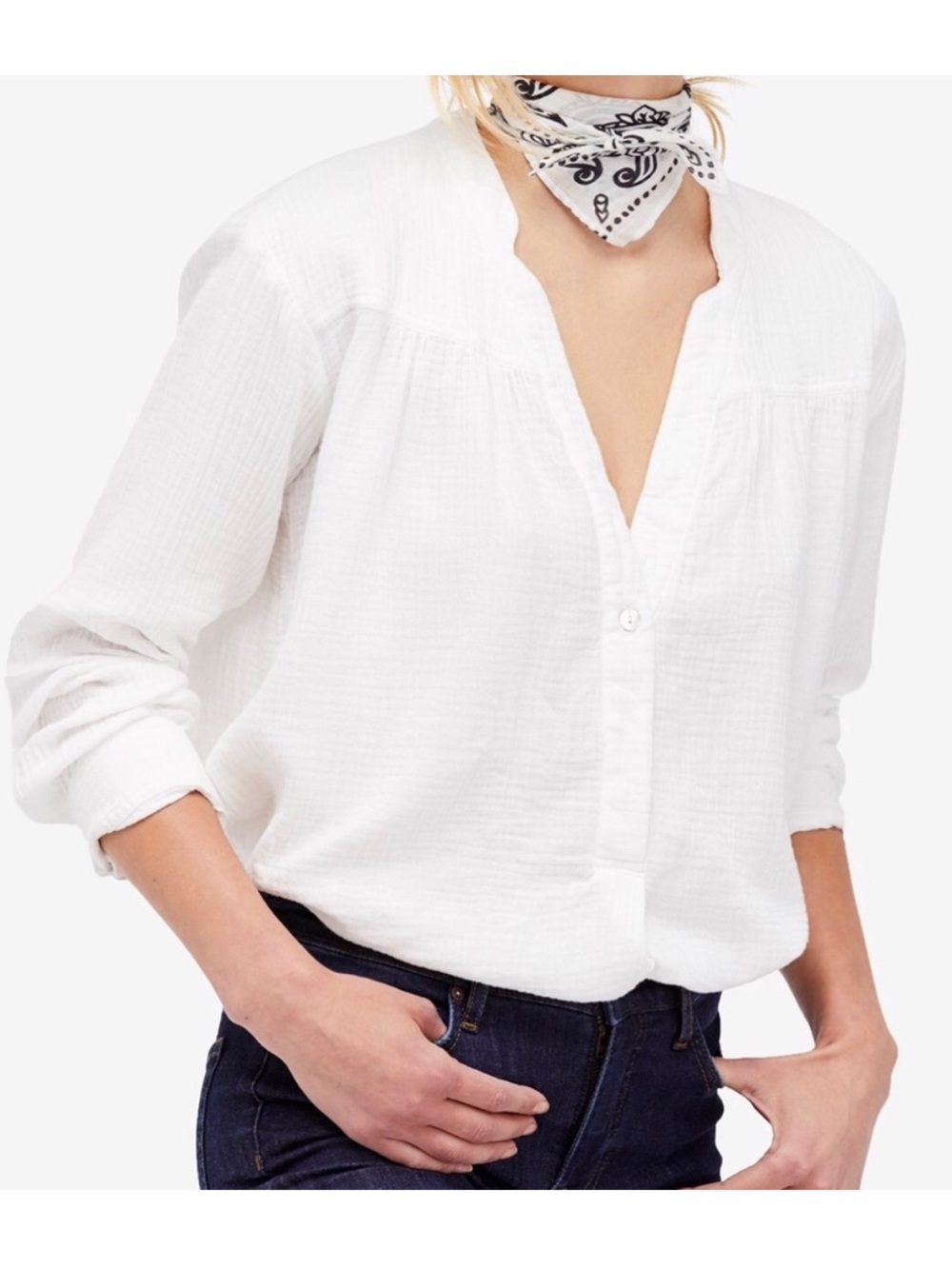 Free People Cotton V Neck Blouse